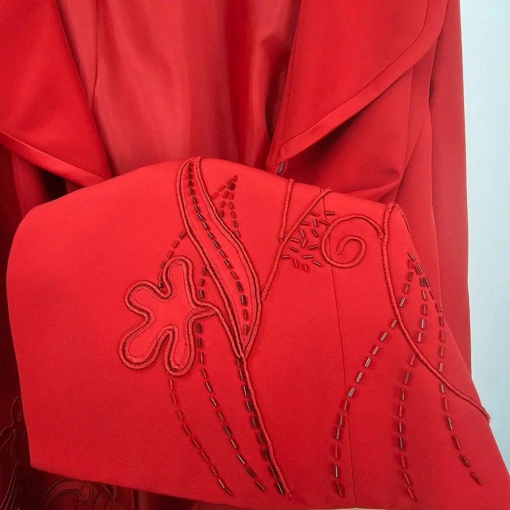 St. Anthony Evening Red Embroidered Blazer Jacket 24W Dressy Valentines Day Glam